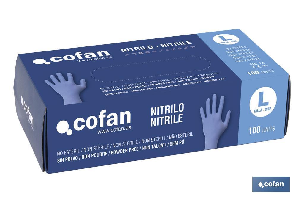 Boîte de 100 unités de gants de nitrile | Fins et élastiques | Non poudrés | Commodes et agréable au toucher - Cofan