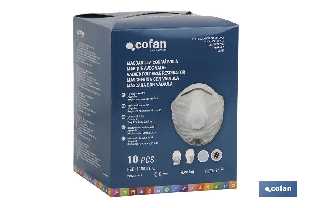 Lot de 2 masques FFP2 (D) | Non réutilisables | Avec valve d'expiration | Efficacité de filtration supérieure à 94 % - Cofan