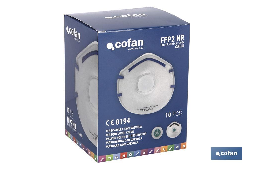 Masque FFP2 NR | Avec valve extra confort | Protection auto-filtrante | Pack de 10 unités - Cofan