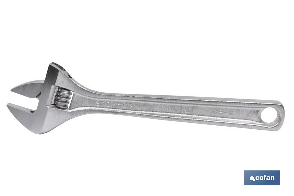 Adjustable wrench with central thumb screw | Available in various sizes and openings | Adjustable wrench | Chrome-vanadium steel - Cofan