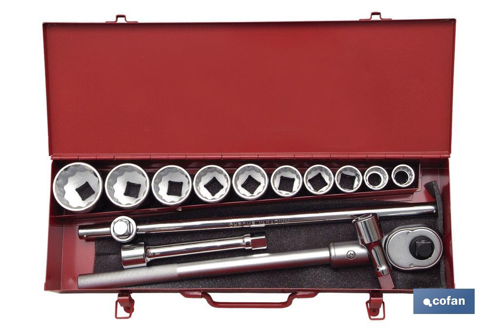 Set of drive sockets | Size: 3/4" | 14 pieces with carry case | Professional quality - Cofan