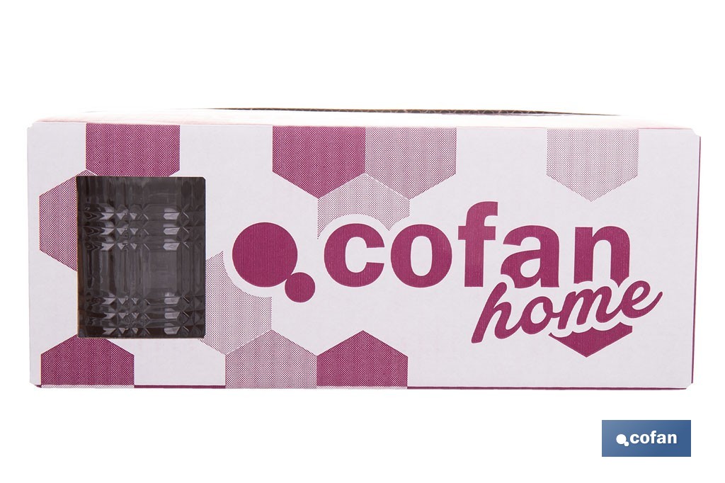 Pack de 6 vasos de agua con relieve | Capacidad: 27,5 cl | Material: vidrio | Color: transparente - Cofan