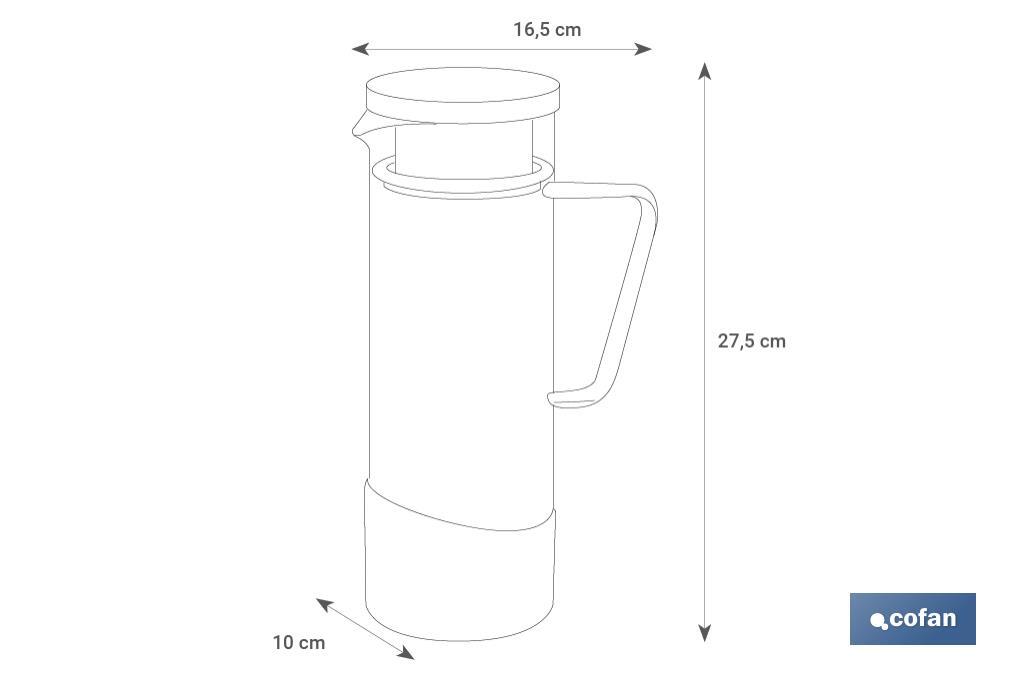 Jarro de vidro borosilicato | Capacidade 1300 ml | Várias Cores | Medidas 27,5 x 16,5 cm ø 10 cm - Cofan