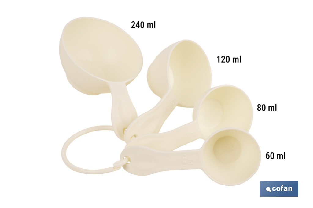 Juego de 4 cucharas medidoras con diferentes capacidades | Medición en mililitros | Color: amarillo pastel - Cofan