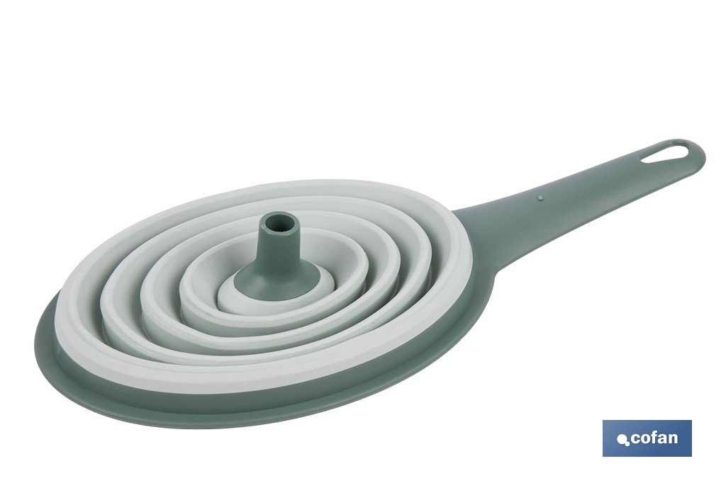 Pack of collapsible funnel and strainer with handle and 0.6-litre capacity | Colour: green | Space saving and easy storage - Cofan