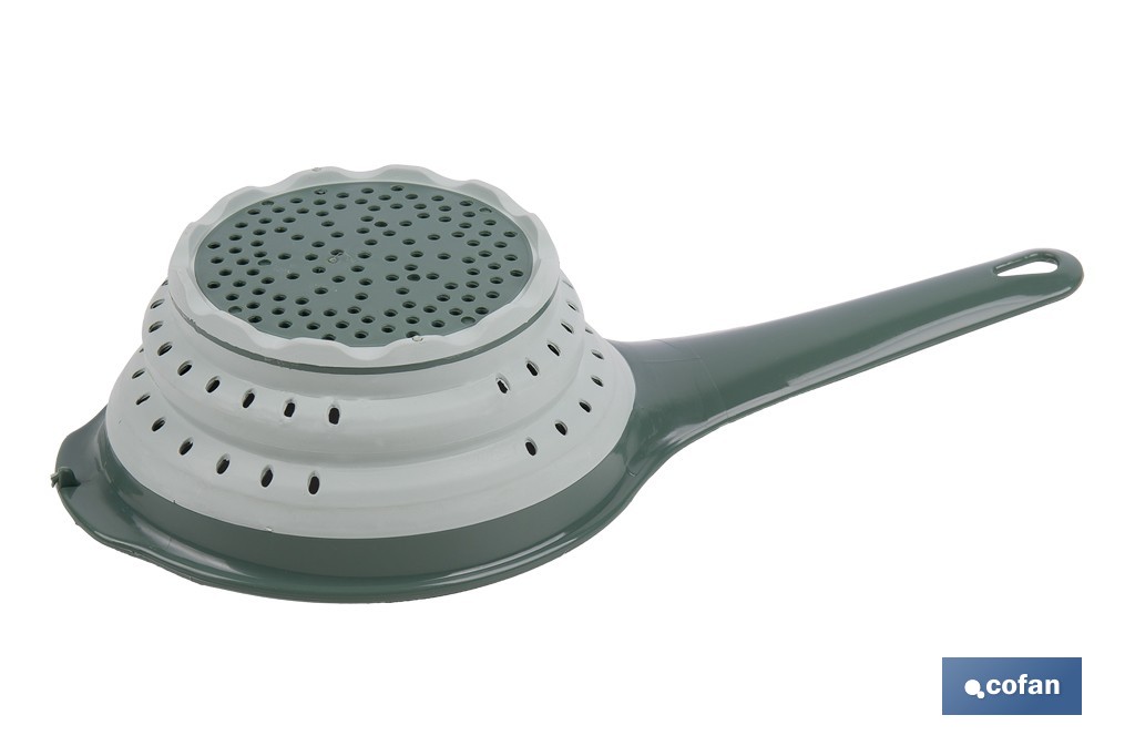 Pack of collapsible funnel and strainer with handle and 0.6-litre capacity | Colour: green | Space saving and easy storage - Cofan