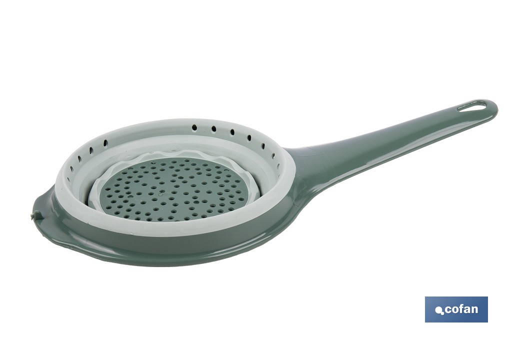 Pack of collapsible funnel and strainer with handle and 0.6-litre capacity | Colour: green | Space saving and easy storage - Cofan