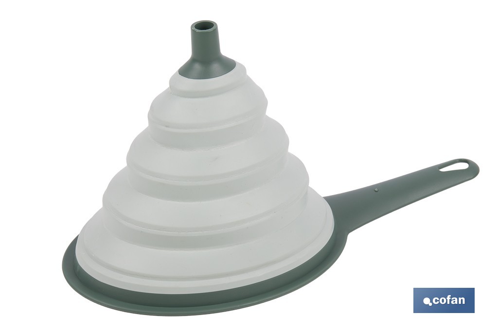 Pack of collapsible funnel and strainer with handle and 0.6-litre capacity | Colour: green | Space saving and easy storage - Cofan