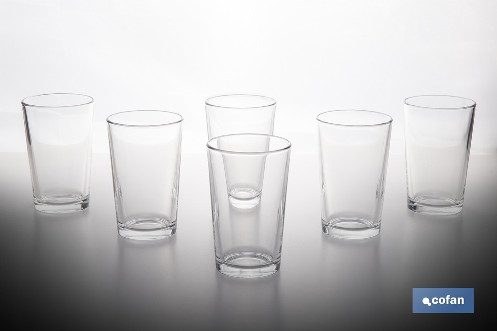 Pack de 6 vasos de caña de vidrio templado | Capacidad: 200 ml | Adecuado para cerveza, agua, refrescos y zumos - Cofan