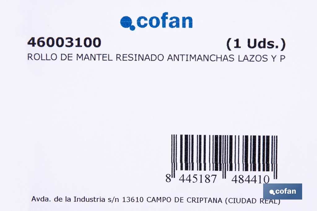 Rollo de mantel resinado antimanchas con lazos y piñas | Materiales: 75 % algodón y 25 % poliéster | Diseño navideño, fácil de limpiar - Cofan