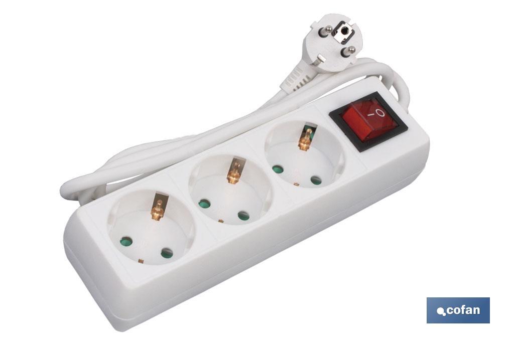 Base múltipla bipolar de 3 tomadas para fichas | Cabo de 1,4 m | Interruptor de ON/OFF - Cofan