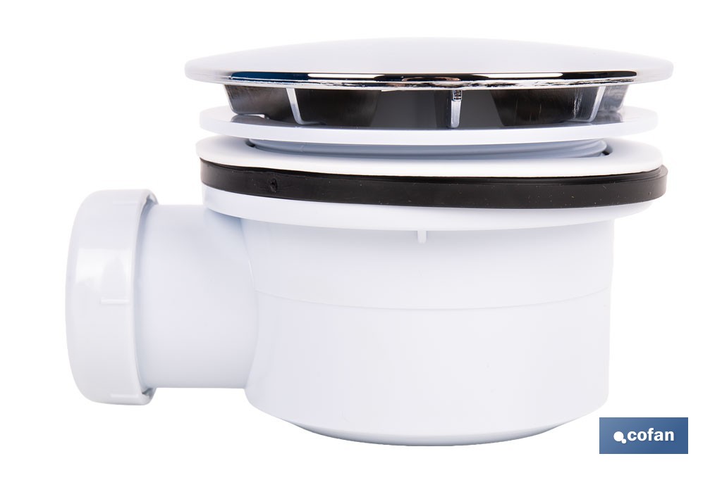 Válvula sifónica para plato de ducha | Orificio de Ø90 mm | Salida de Ø40 mm | Junta cónica reductora de Ø32 mm - Cofan