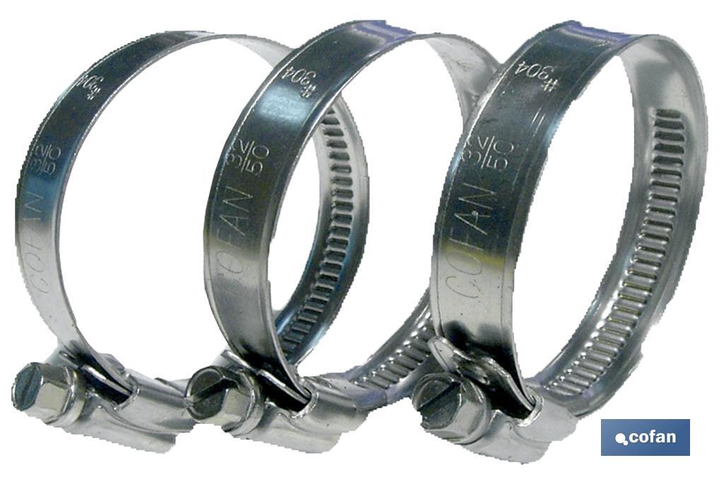 Stainless steel A-2 hose clamps. Band width 9mm - Cofan