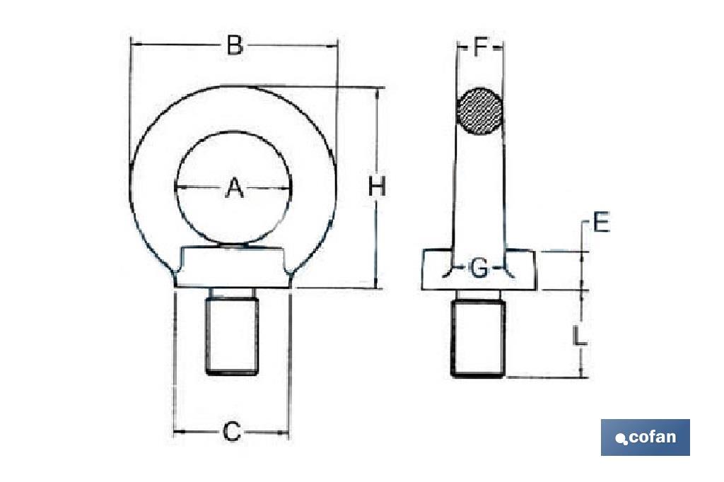 Olhal de suspensão macho DIN 580 Inox A2 - Cofan