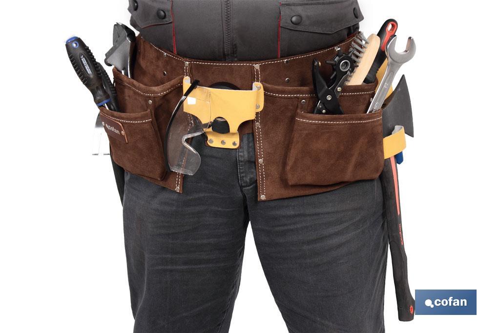 Porte outils super avec ceinture | Fabriqué en cuir bovin | Il dispose de 12 poches - Cofan