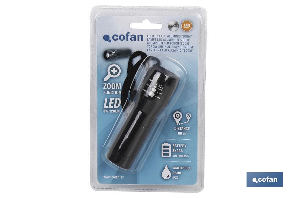 Aluminium torch, ZOOM Led, 3,7 x 12cm - Cofan