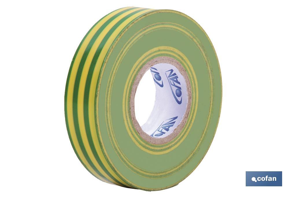 Fita isoladora | 180 microns | Cor Amarelo / Verde | 19 mm x 20 metros - Cofan