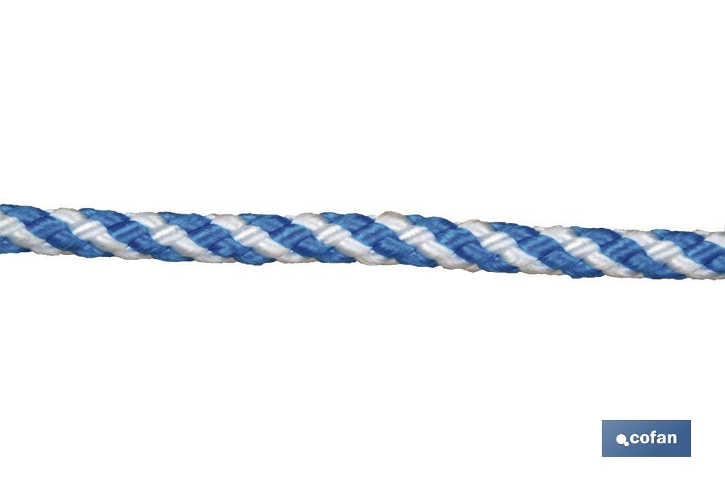 Corde tressée hélicoidale Blanc/Bleu (100% polypropylene) - Cofan