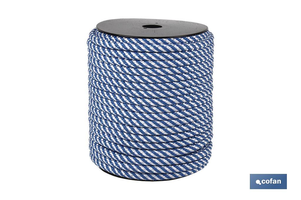 Corde tressée hélicoidale Blanc/Bleu (100% polypropylene) - Cofan