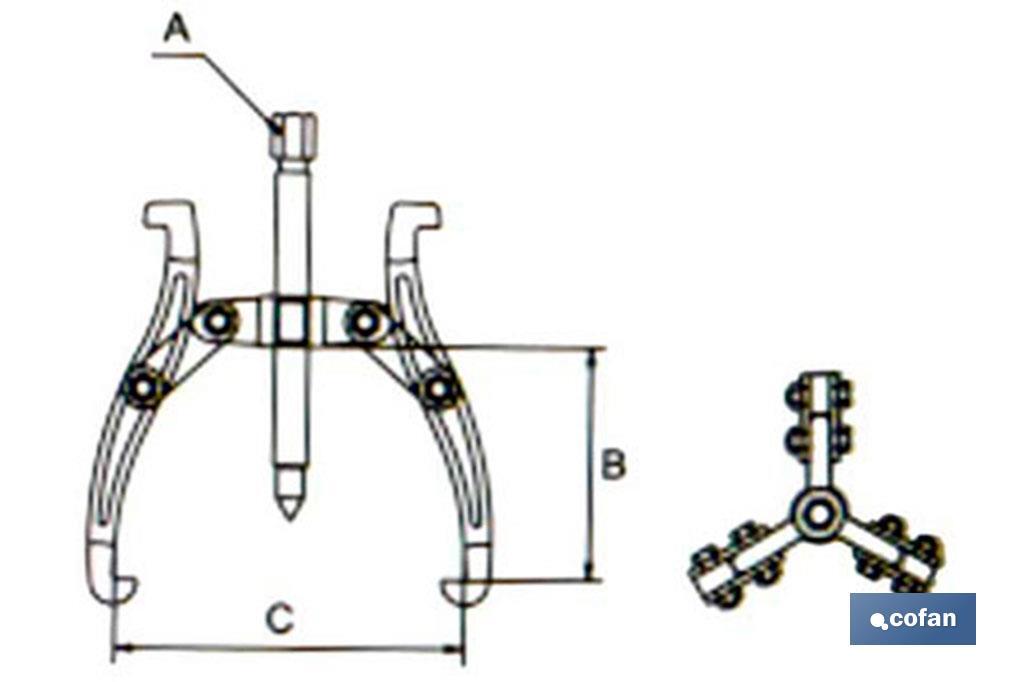 Estrattore con 3 griffe snodate reversibili | Diametro: da 3" a 12" | Apertura: da 15 - 80 mm a 50 - 317 mm - Cofan
