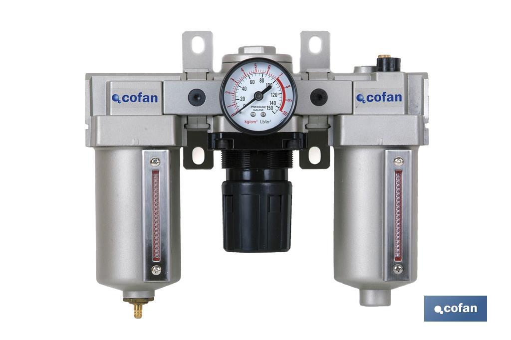 Filtro regulador presión + Lubricador rosca 1" | Filtro Regulador Aire Comprimido de Compresor - Cofan