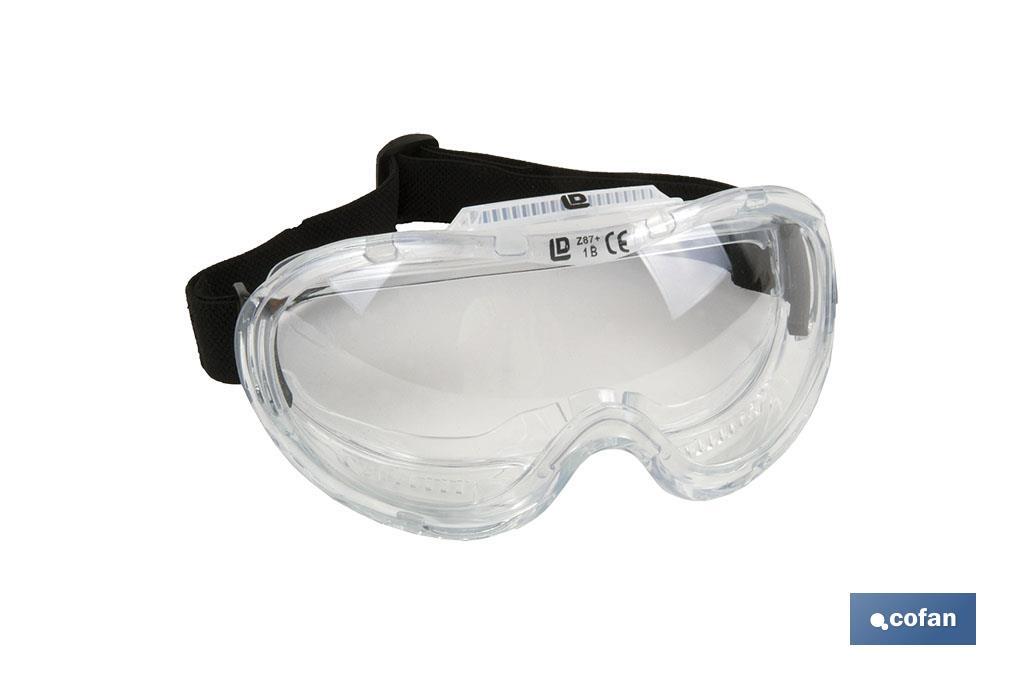 Óculos de proteção contra projeções, confortáveis e leves, lentes com tratamento anti-riscos, ajuste com borracha regulavel, proteção UV. Eles se encaixam em todos os tipos de óculos, EN 166. - Cofan