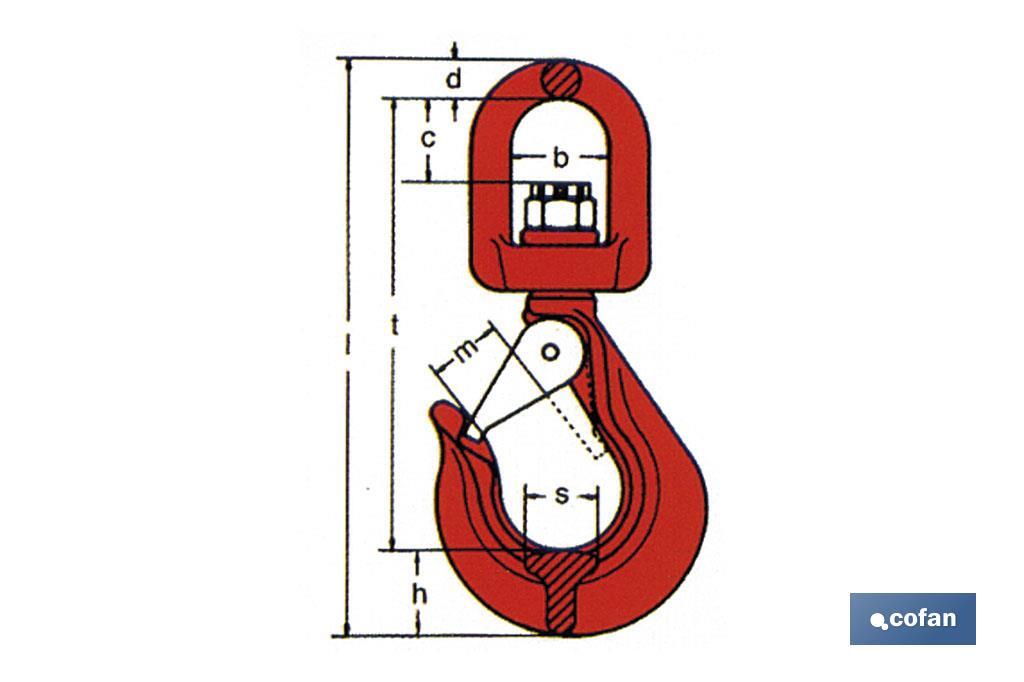 Rotatory hook with clasp made of carbon steel C40 - Cofan