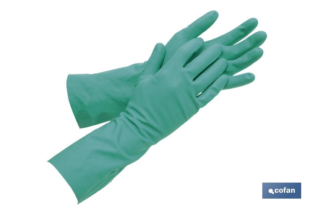 Guantes de nitrilo verde | Flocado de algodón interior | Elásticos y resistentes | Cómodos y seguros - Cofan