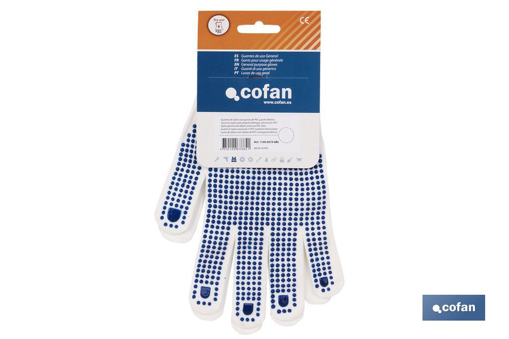 100% Nylon gloves | With PVC dots on the palm | Extra grip | Provide comfort and protection - Cofan