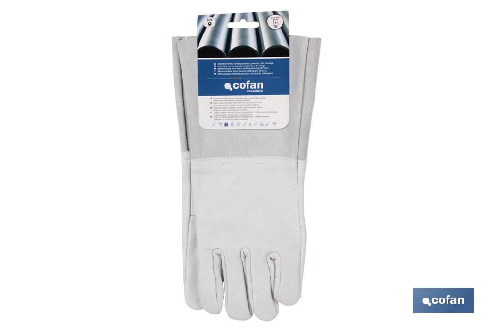 Gauntlet gloves with cuff of 13cm | Cowhide glove | Comfort and protection | Ideal for harvesting and agricultural tasks - Cofan