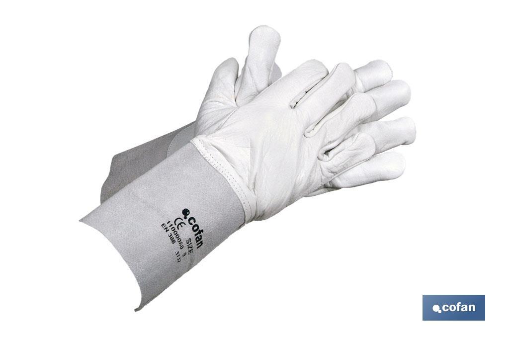 Gauntlet gloves with cuff of 13cm | Cowhide glove | Comfort and protection | Ideal for harvesting and agricultural tasks - Cofan