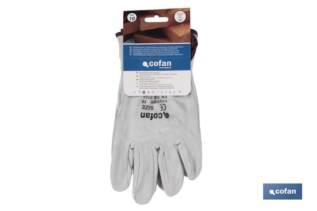 Grey split leather gloves | Long-lasting and tough gloves | Safety and protection | Flat thumb - Cofan