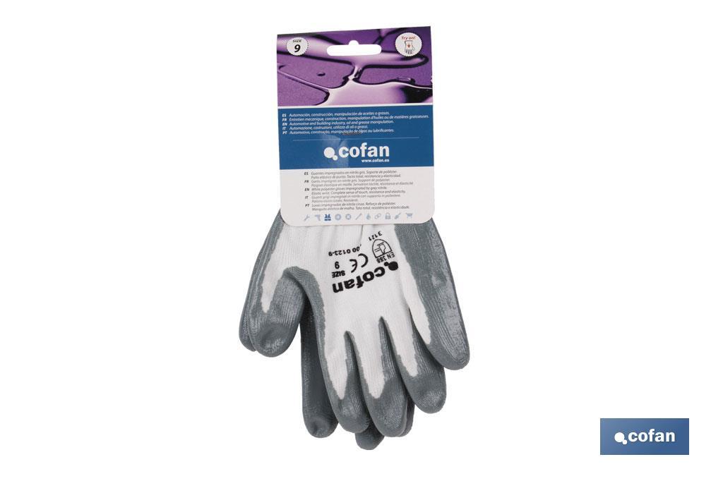 Gants 100 % en polyester | Imprégnés pour une plus grande sécurité | Flexibles | Protection et confort | Sans coutures - Cofan