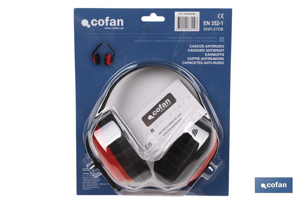 Blister de casque antibruit | Couleur rouge | Protection auditive | SNR : 27 dB | EN 352-1 - Cofan
