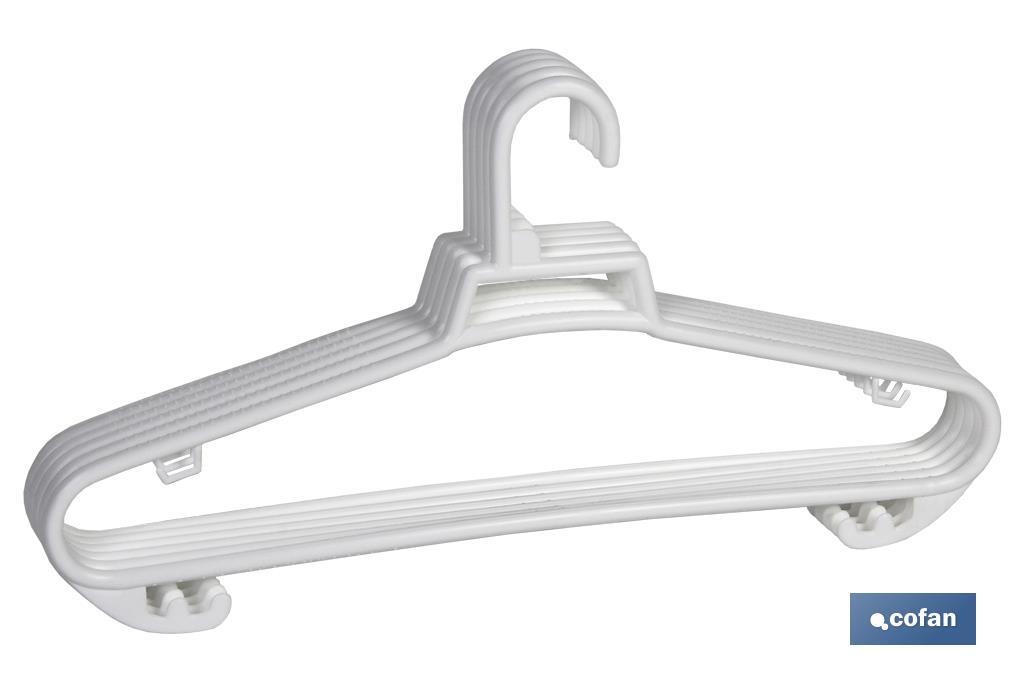 Pack de 6 cintres en plastique pour vêtements | Antidérapants | En plusieurs Couleurs | Dimensions 38 x 18 cm - Cofan