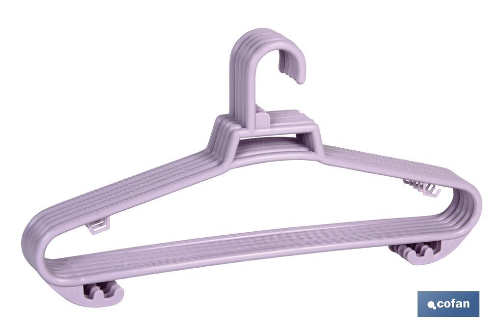 Pack de 6 cintres en plastique pour vêtements | Antidérapants | En plusieurs Couleurs | Dimensions 38 x 18 cm - Cofan