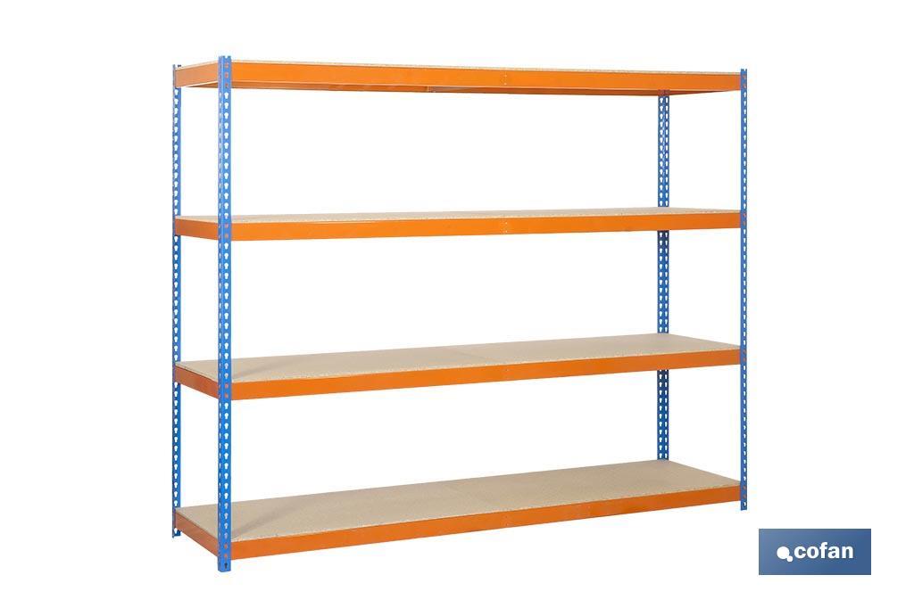 Steel shelving unit | Blue and orange | Available with 4 wooden tiers | Available in different sizes - Cofan