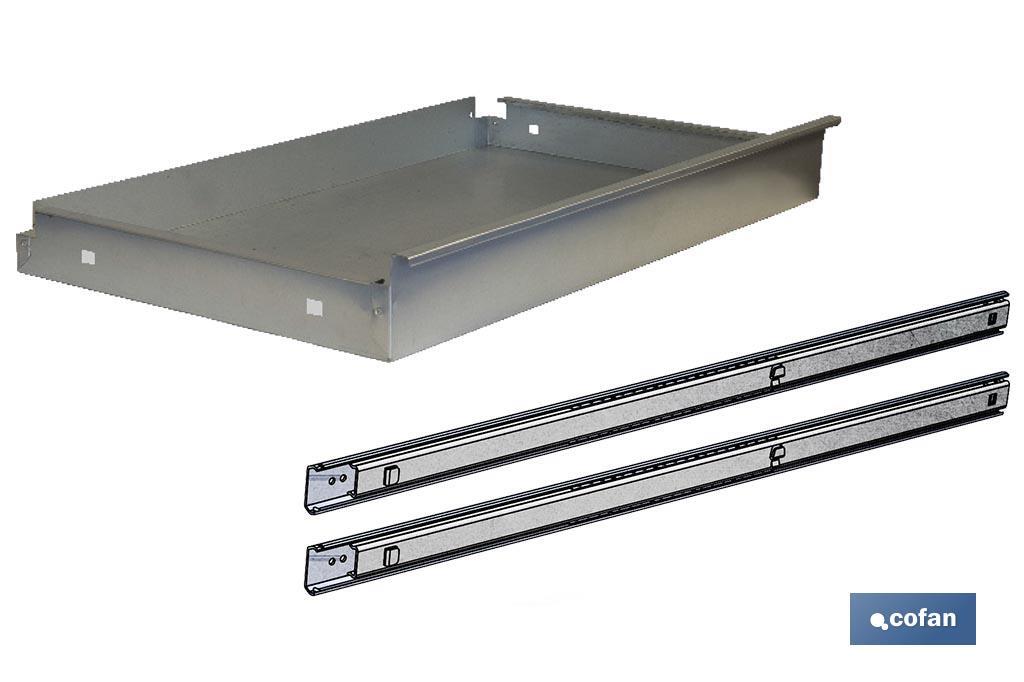 Galvanised steel drawer | Suitable for workbenches | Telescopic runners included | Size: 11 x 107.5 x 59cm - Cofan