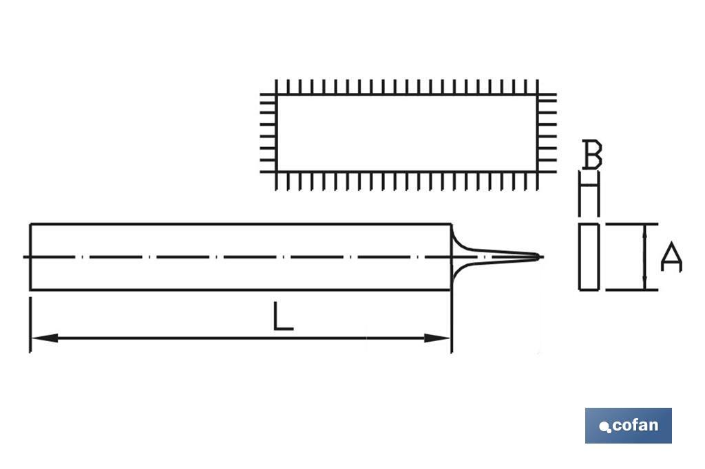 Flat parallel | Metal handle | Length: 200mm; Grit: 16 | Wide: 25mm; Thickness: 5mm | Second cut model - Cofan