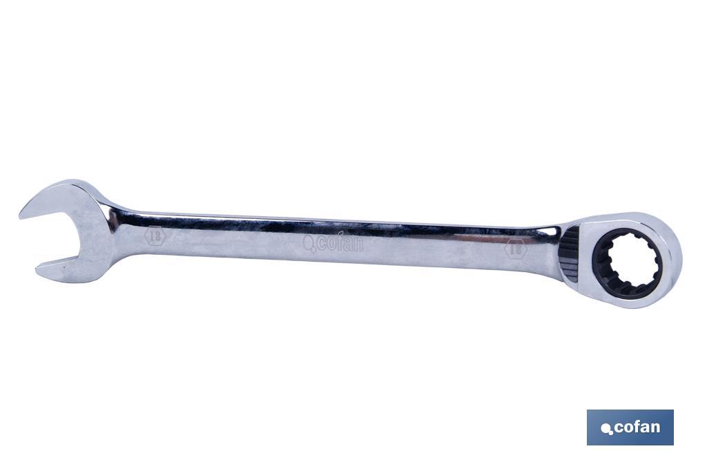 Llave combinada con carraca reversible | Medidas desde 8 hasta 32 mm | Acero pulido - Cofan