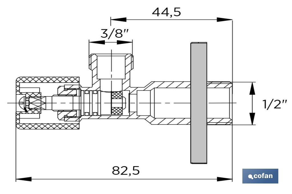 Válvula de Esquadria | Modelo Pistón | Medidas: 1/2" x 3/8" | Fabricada em Latão CV617N | Fecho e Abertura com pistão regulável - Cofan