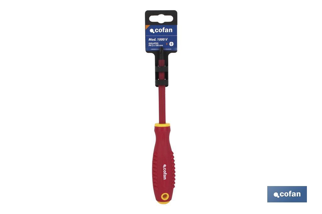 1,000V insulated screwdriver | Available Pozidriv head from PZ0 to PZ3 | Length: from 60m to 150mm - Cofan