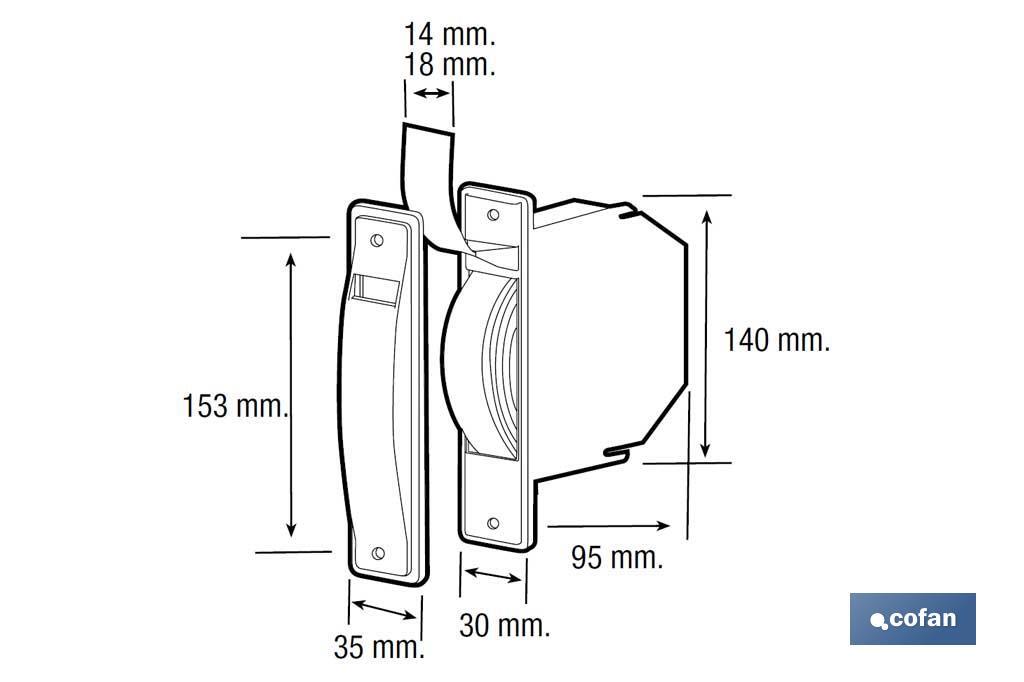 Compact belt winder | Strap in various colours and cover plate | Strap size of 5.5 metres in length - Cofan