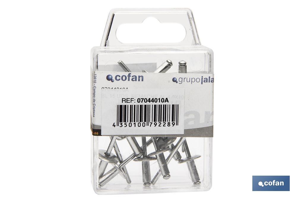 Standard aluminium rivets, large head, standard blister - Cofan