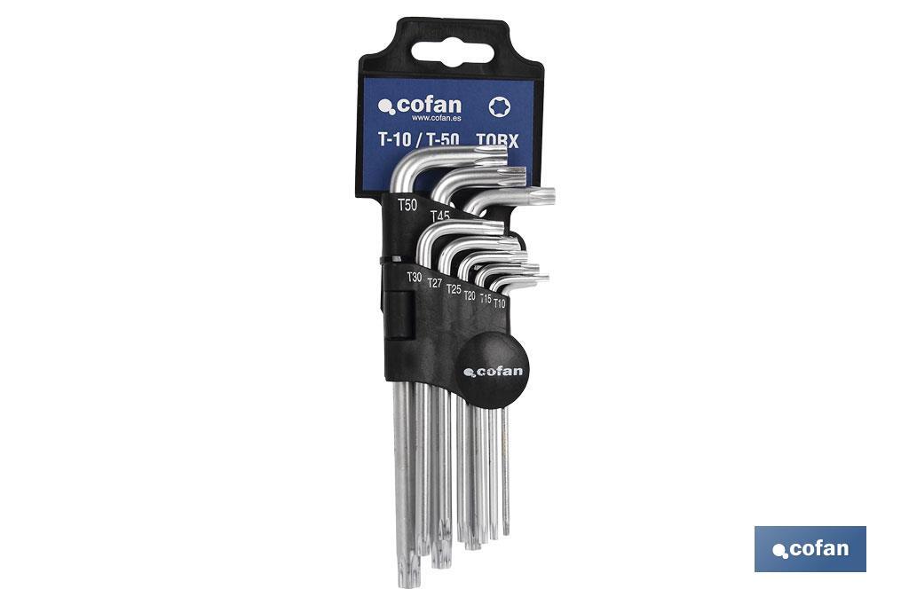 Set of 9 Torx keys | Long version | Available sizes from T10 to T50 - Cofan