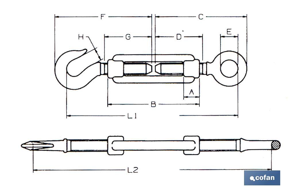 Tensor Gancho - Anilla DIN-1480 INOX A-2 - Cofan