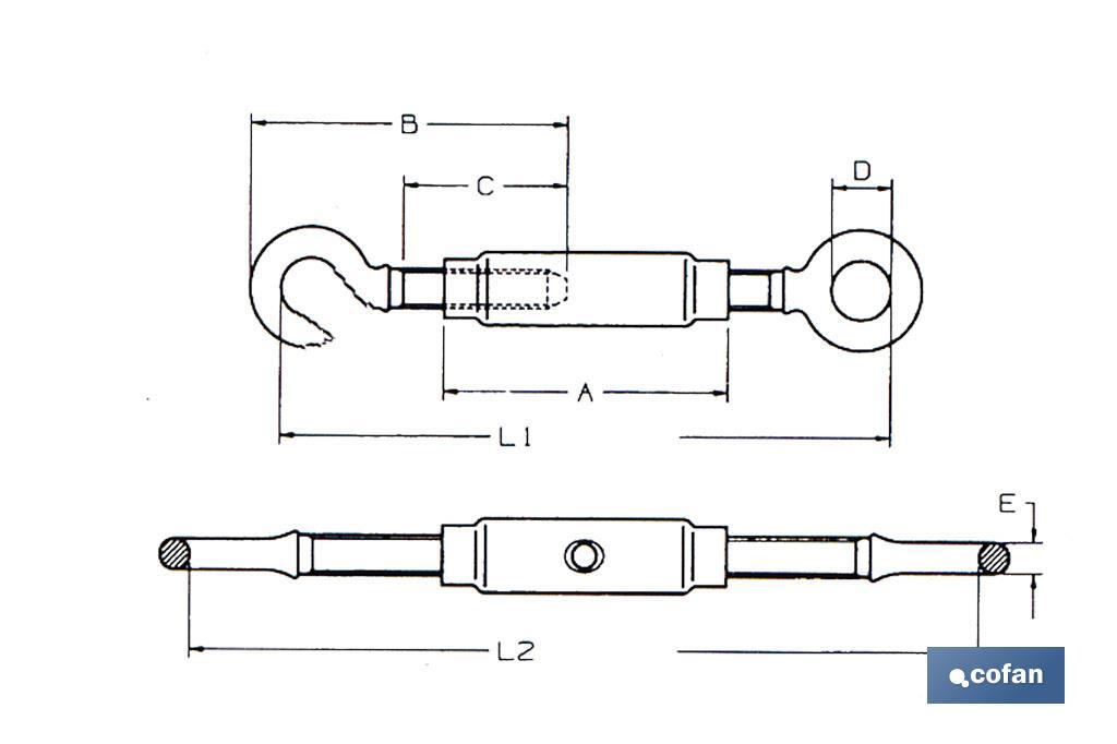 Esticador tubular gancho/olhal  - Cofan