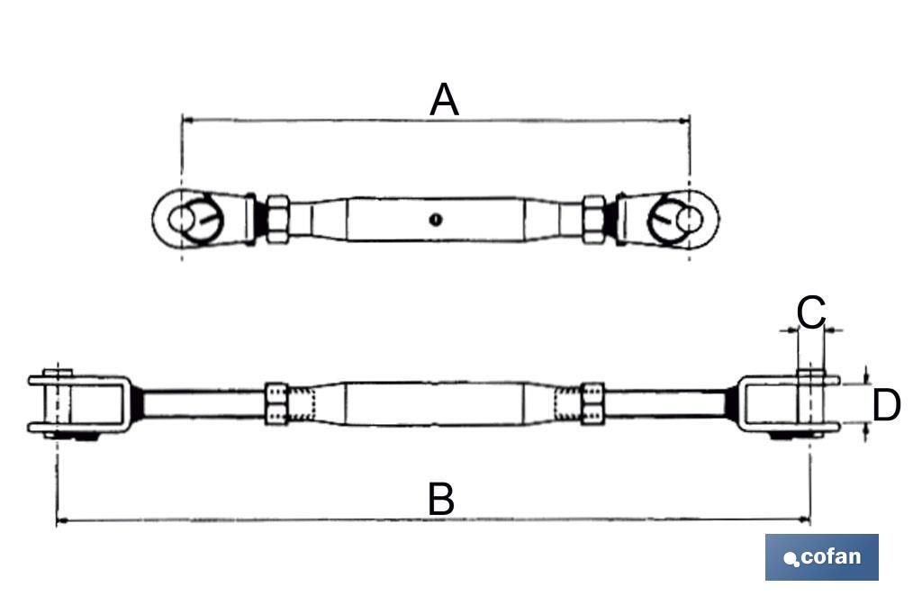 Tirante tubolare forcella-forcella INOX A-2 - Cofan