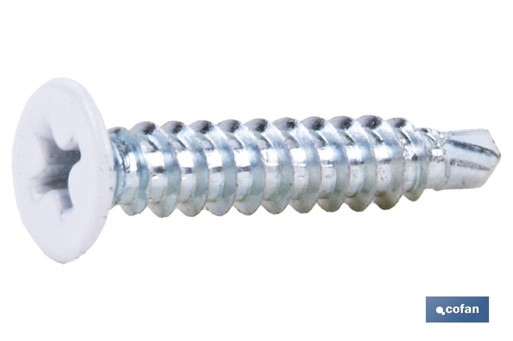 Self-drilling screw, extra flat head, Phillips, white - Cofan