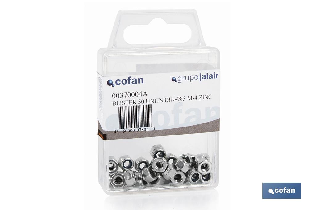 Porcas Hexagonal Auto-bloqueante Nylon Zincado DIN 985 Blíster - Cofan